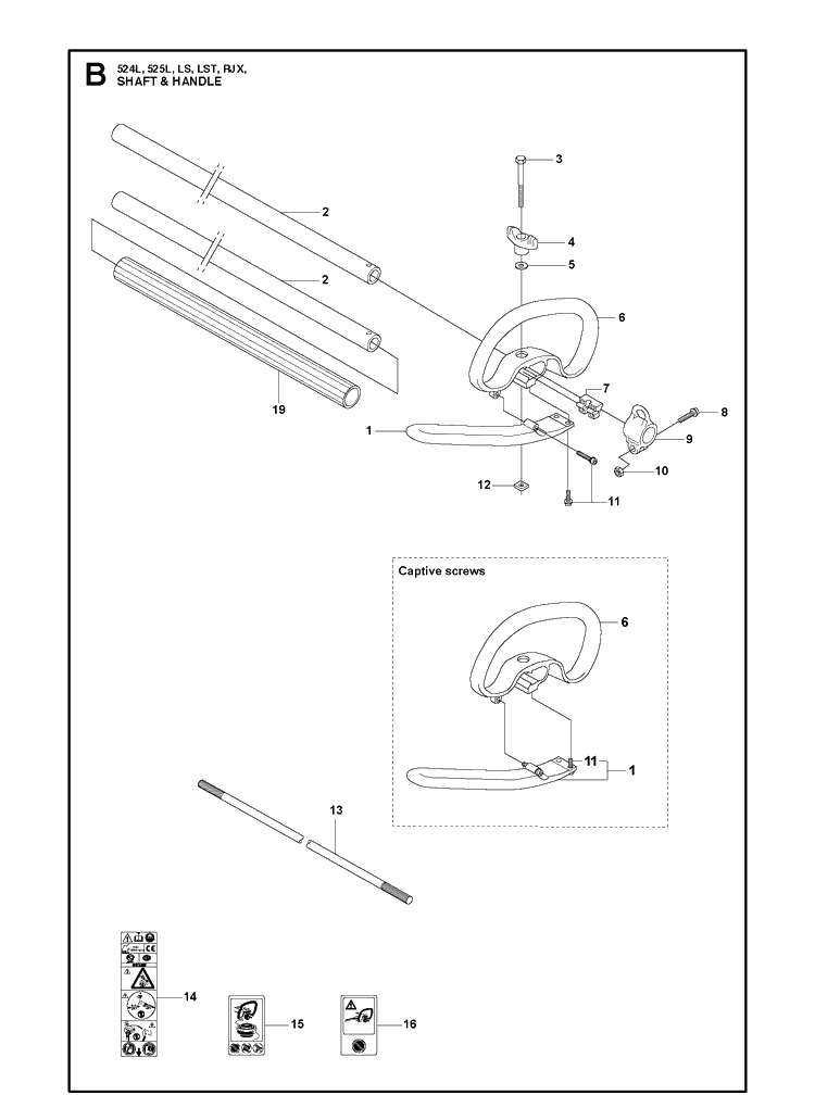 Shaft Handle Diagram and Parts List for 2013-03 Husqvarna Brush Cutter