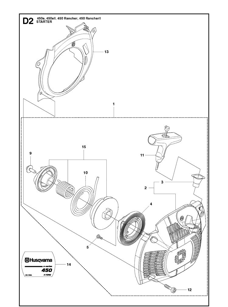 Starter Diagram and Parts List for RancherII Husqvarna Chainsaw