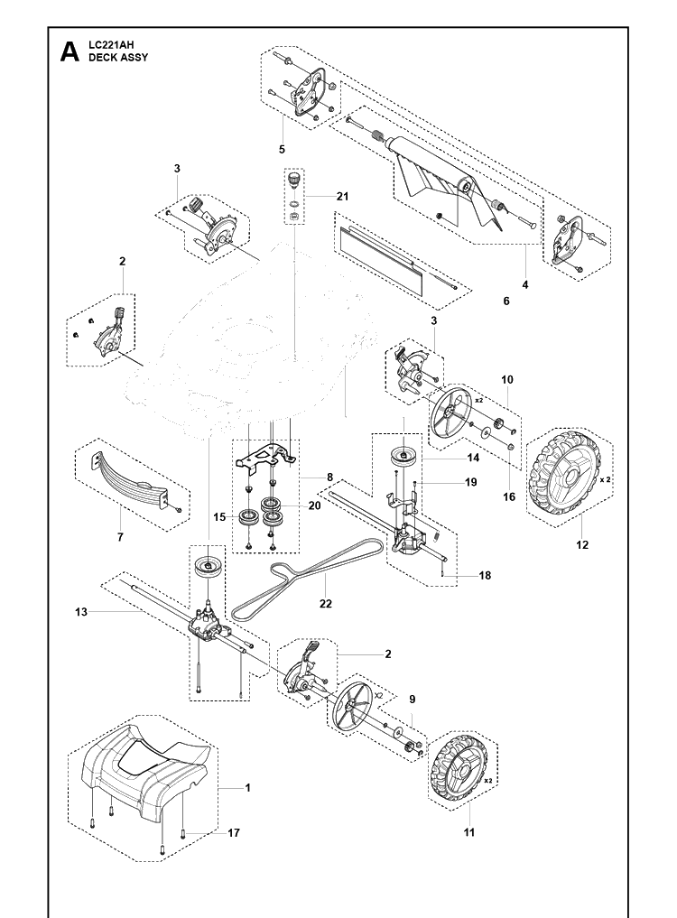 Mower Deck / Cutting Deck Diagram and Parts List for  Husqvarna Lawn Mower