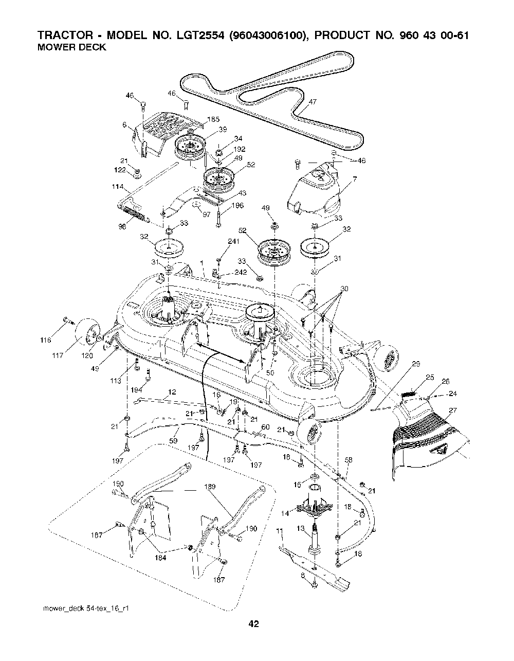 Mower Deck / Cutting Deck Diagram and Parts List for 2008-12 Husqvarna Lawn Tractor