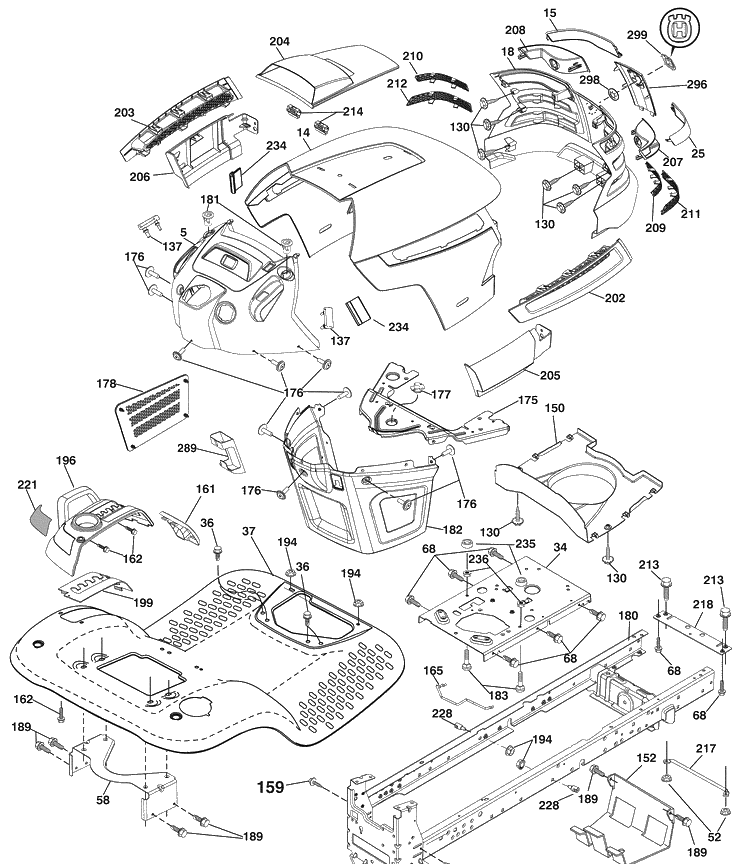 Chassis Diagram and Parts List for (96043006100)(2009-04) Husqvarna Lawn Mower
