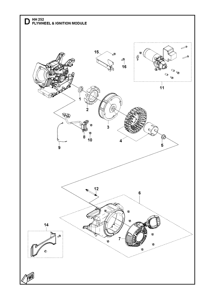 Flywheel And Ignition Module Diagram and Parts List for 2021-07 Husqvarna Engine