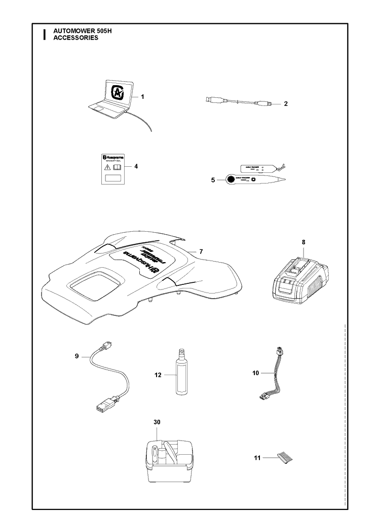 Accessories Diagram and Parts List for 2021-01 Husqvarna Lawn Mower