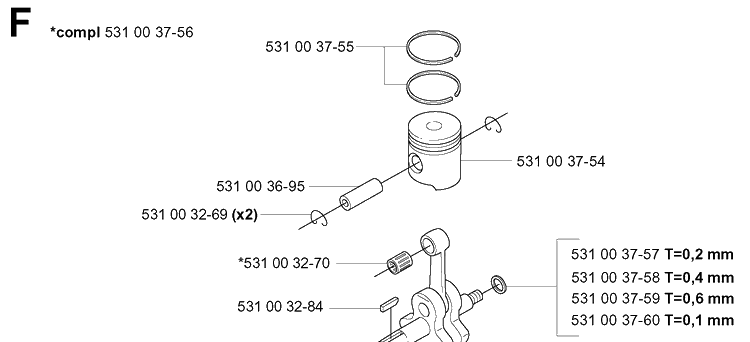Piston And Crankshaft Diagram and Parts List for 20041800001-Current Husqvarna Leaf Blower / Vacuum