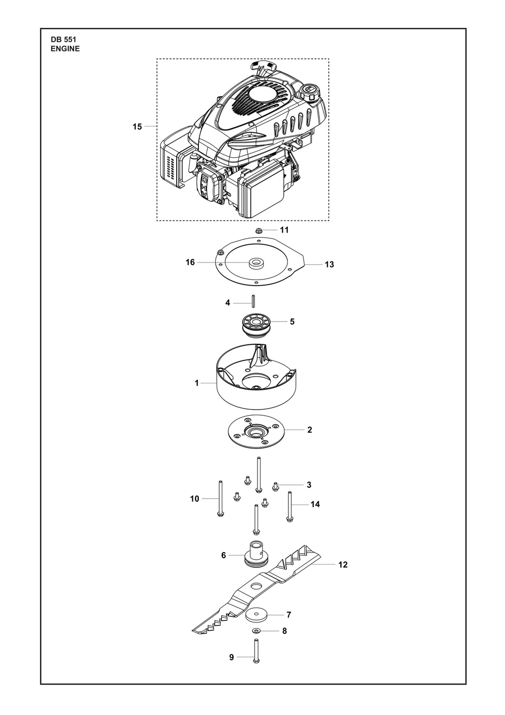 Engine Diagram and Parts List for DB551  Husqvarna Lawn Mower
