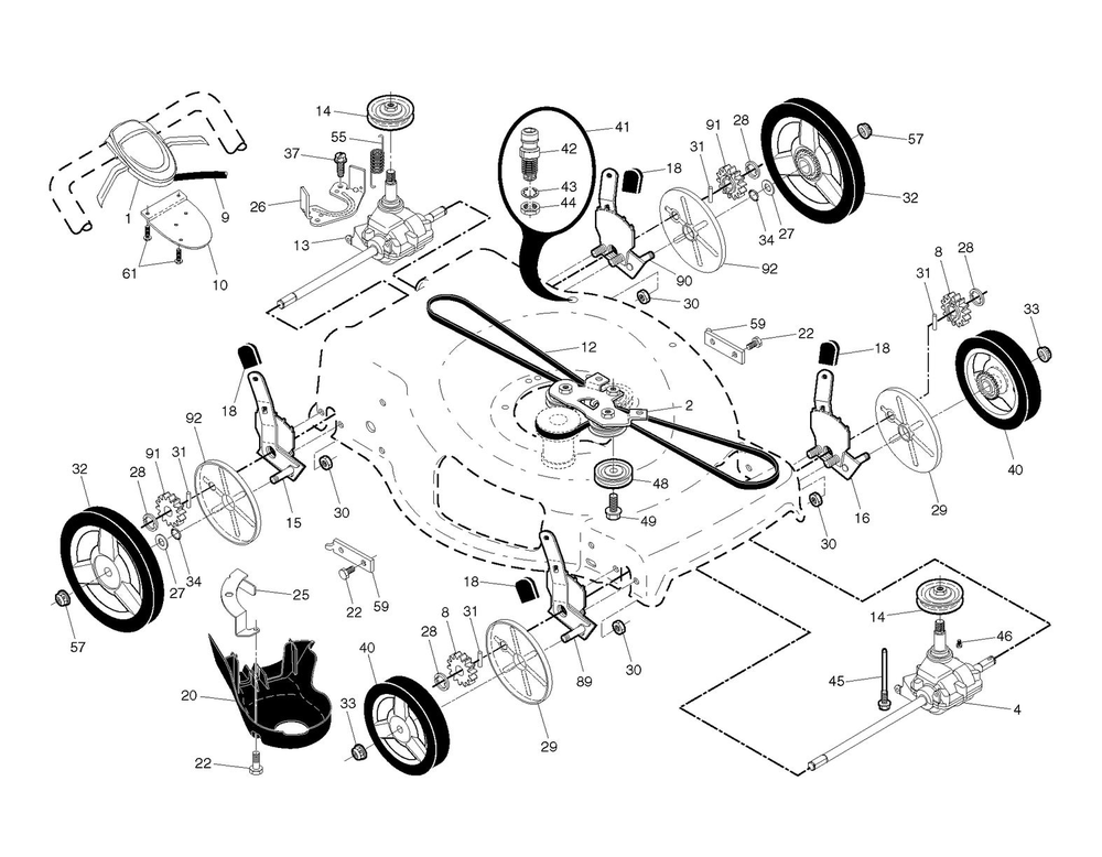 Drive Diagram and Parts List for BBC Husqvarna Lawn Mower
