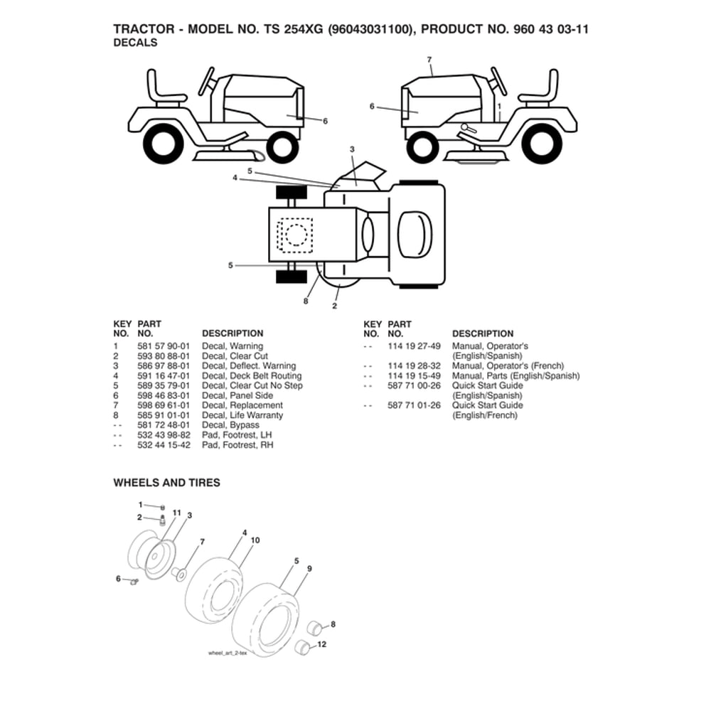 Wheels Diagram and Parts List for  Husqvarna Lawn Tractor