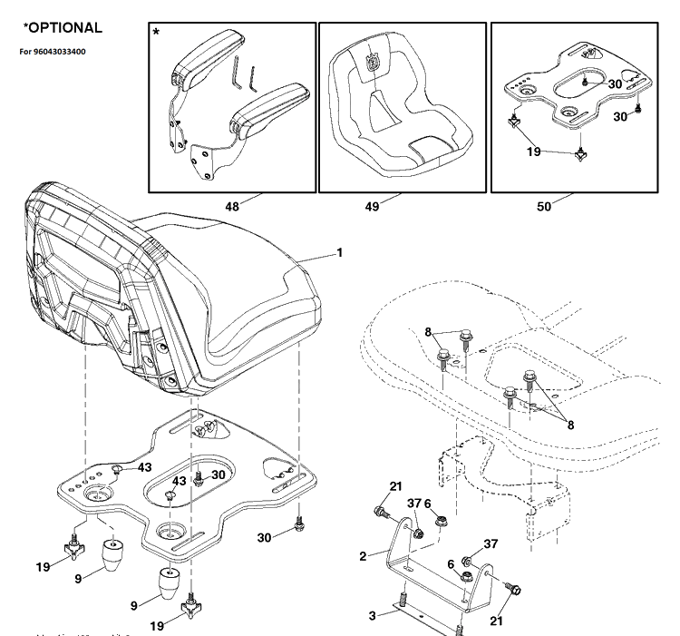 Seat Diagram and Parts List for (96043031200)(2020-06) Husqvarna Lawn Tractor