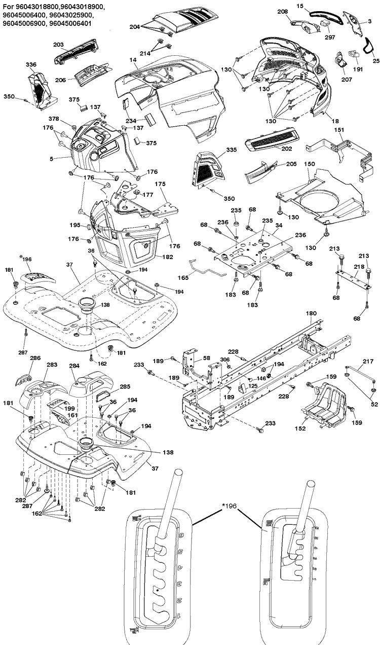 Chassis / Frame Diagram and Parts List for  Husqvarna Lawn Tractor