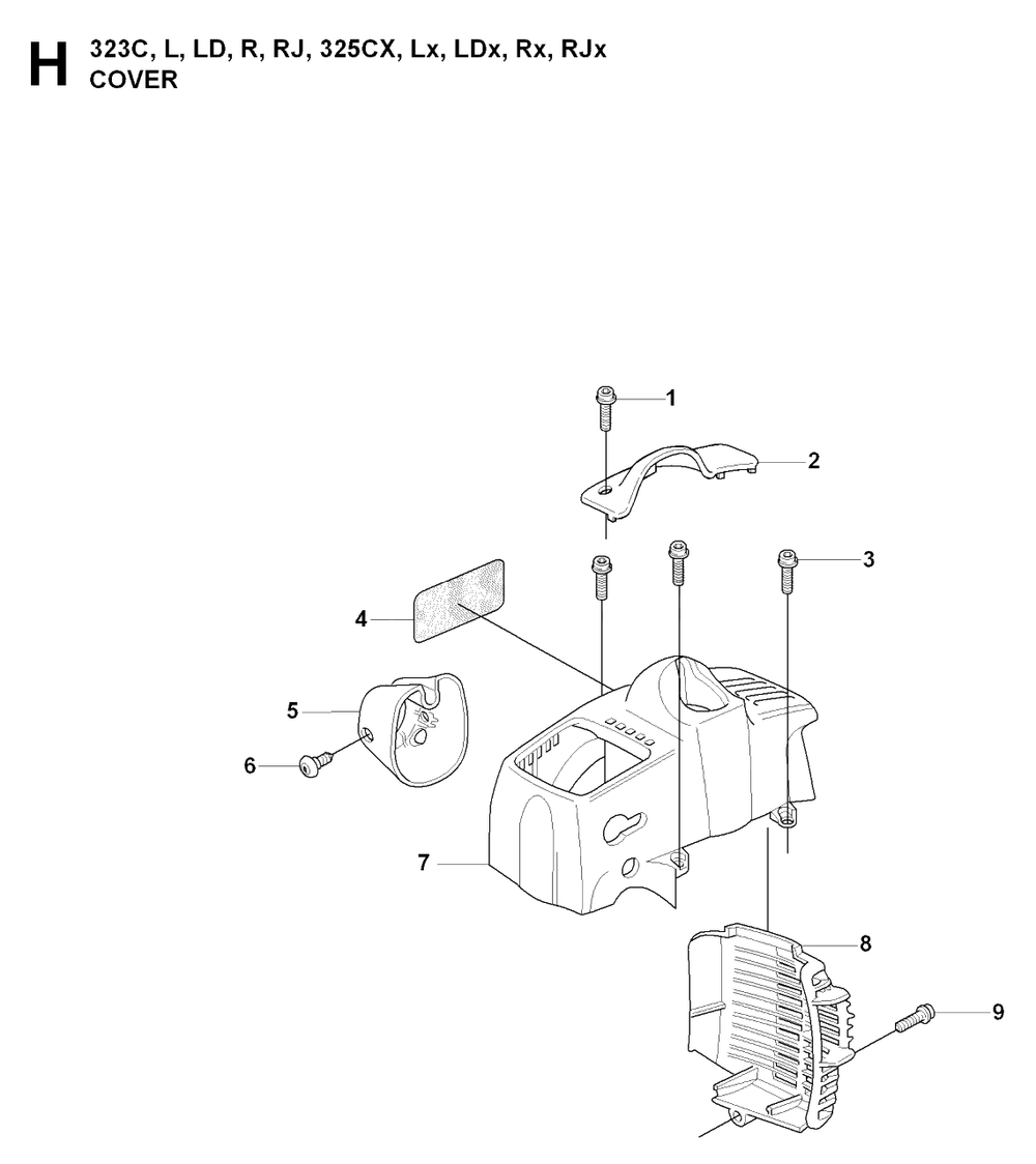 Cover Diagram and Parts List for 20080900001 & Above Husqvarna Trimmer