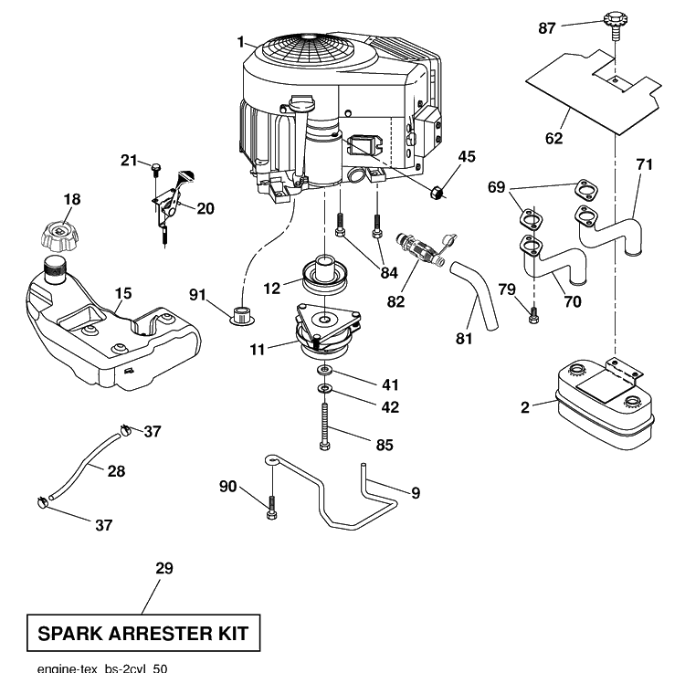 Engine Diagram and Parts List for (96043008601)(2010-04) Husqvarna Lawn Mower