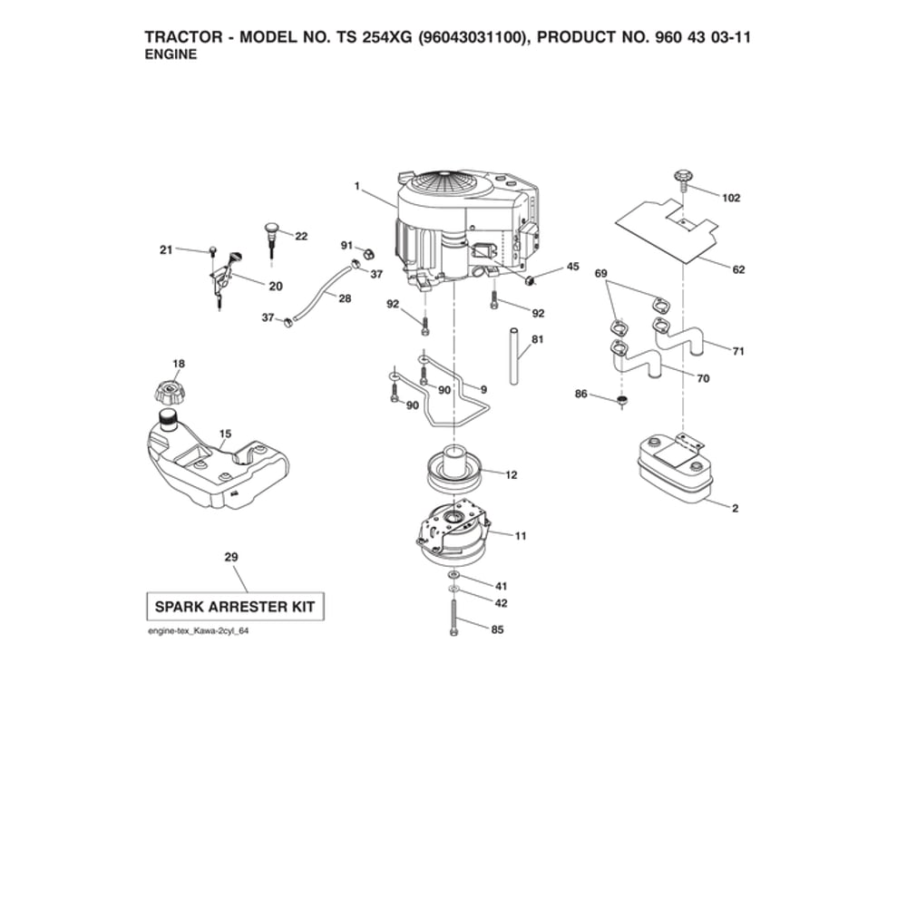 Engine Diagram and Parts List for  Husqvarna Lawn Tractor