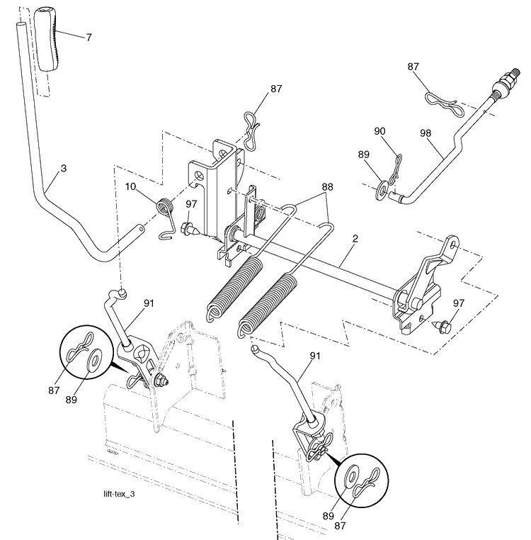 Mower Lift Diagram and Parts List for (96043008601)(2010-04) Husqvarna Lawn Mower