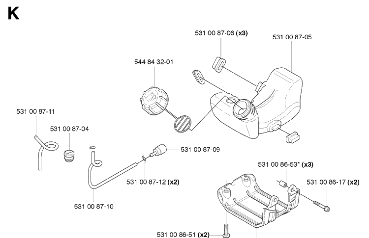 Fuel Tank Diagram and Parts List for  Husqvarna Edger
