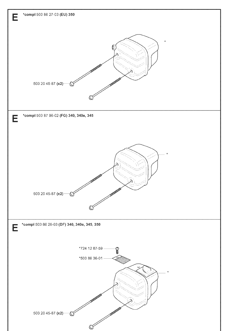 Muffler Diagram and Parts List for 20070100001-Current Husqvarna Chainsaw