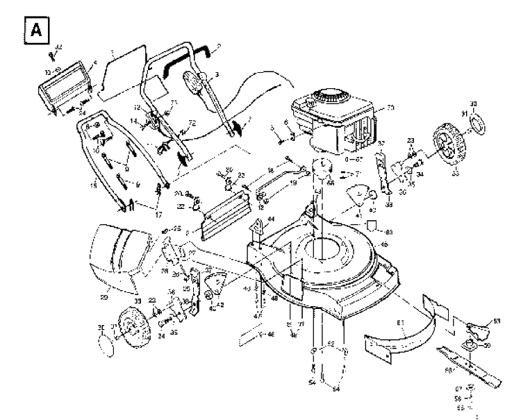 Frame And Engine Diagram and Parts List for JET55  Husqvarna Lawn Mower