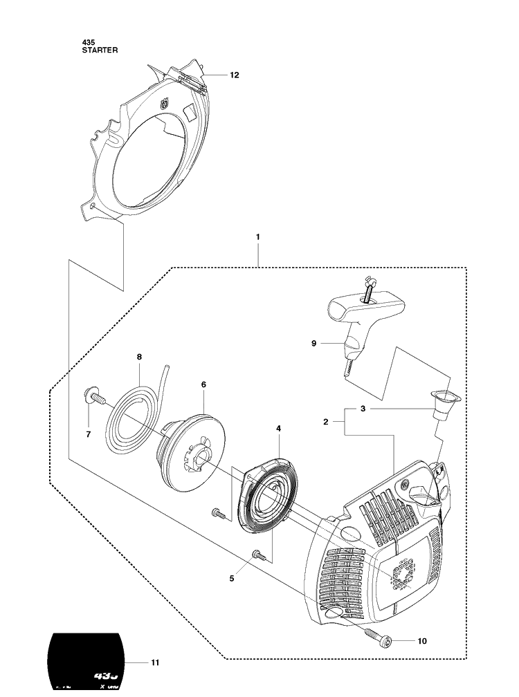 Starter 2 Diagram and Parts List for 20102300001-20111800000 Husqvarna Chainsaw