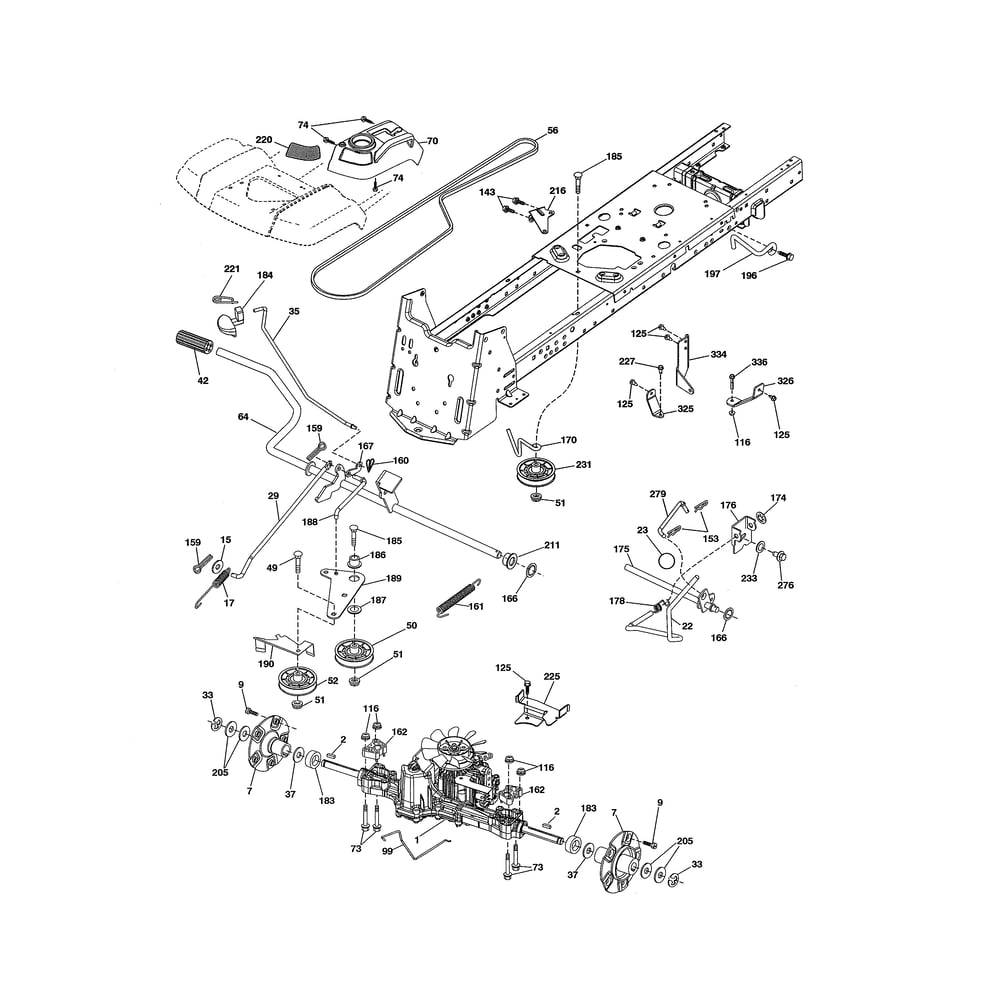Drive Diagram and Parts List for  Husqvarna Lawn Tractor
