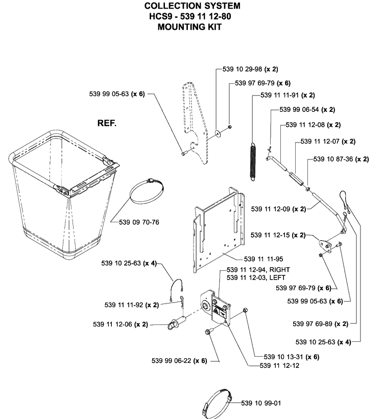 Accessories Hcs9 Collection System Mounting Kit Diagram and Parts List for IZ5225TXPKOA (968999307)(2005-12) Husqvarna Lawn Mower
