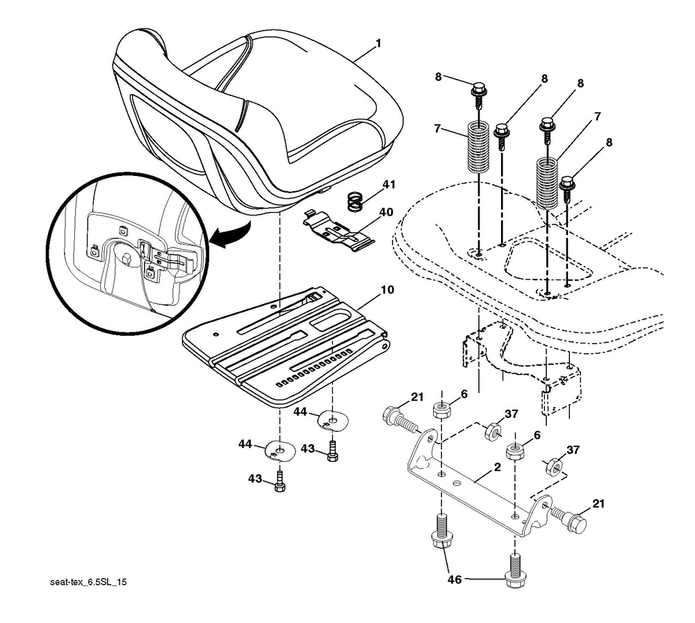 Seat Diagram and Parts List for YTH2246 2018 Husqvarna Lawn Tractor