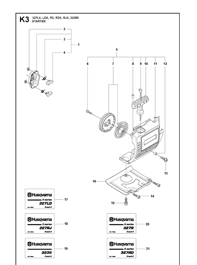Starter Diagram and Parts List for 20120100001-Current Husqvarna Edger