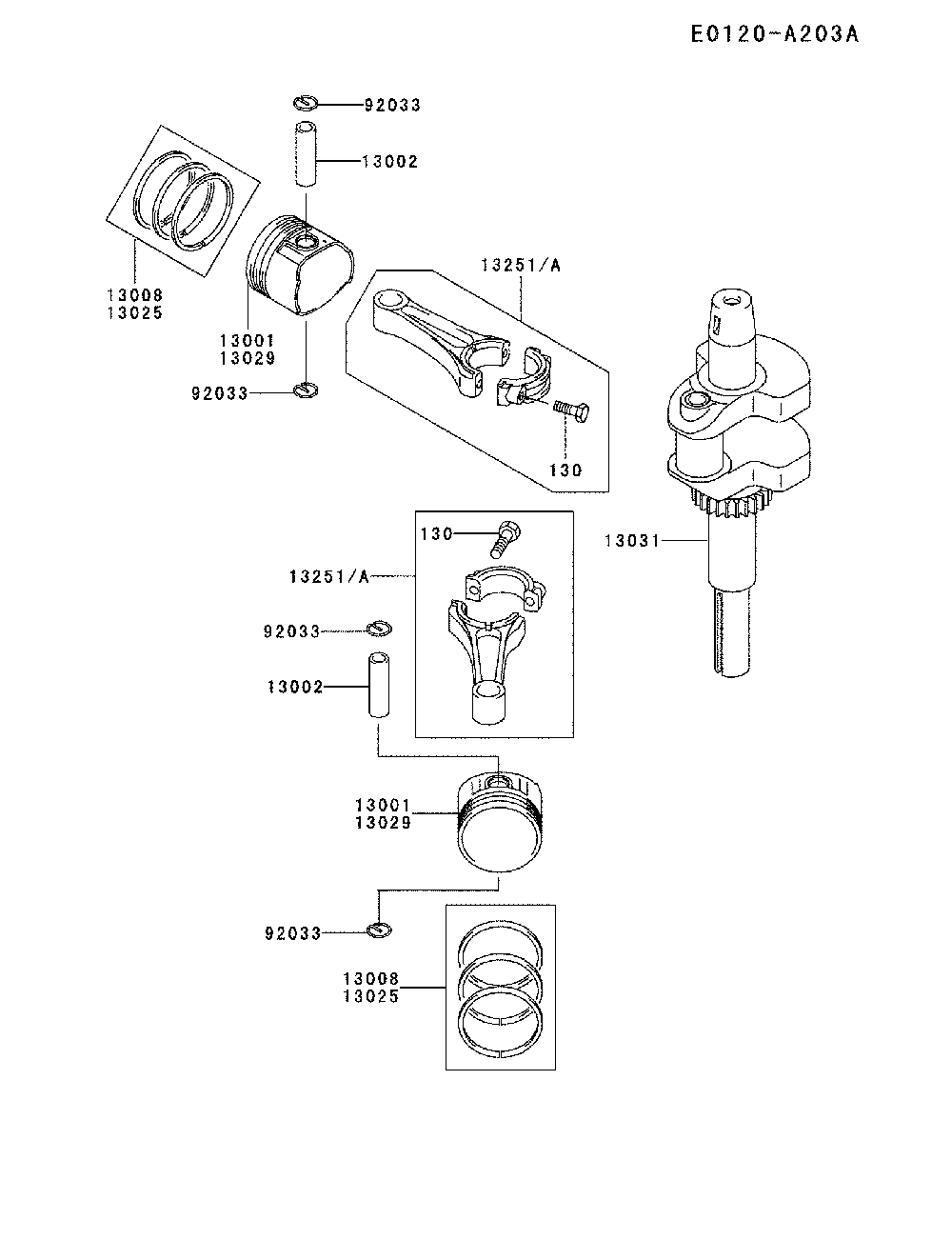 Piston/crankshaft Diagram and Parts List for  Husqvarna Lawn Tractor