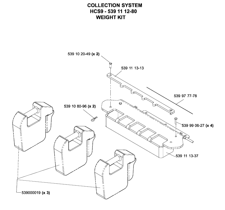 Accessories Hcs9 Collection System Weight Kit Diagram and Parts List for IZ5225TXPKOA (968999307)(2005-12) Husqvarna Lawn Mower