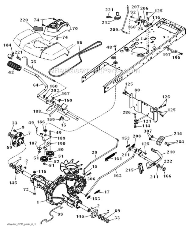 Drive Diagram and Parts List for  Husqvarna Lawn Tractor