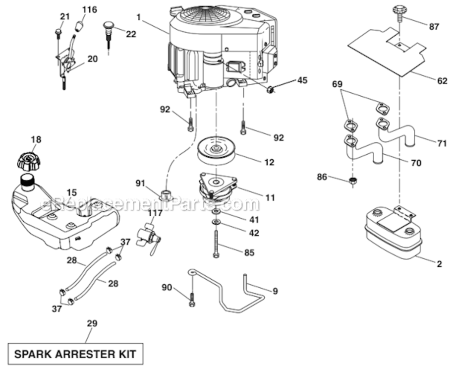 Engine Diagram and Parts List for  Husqvarna Lawn Tractor