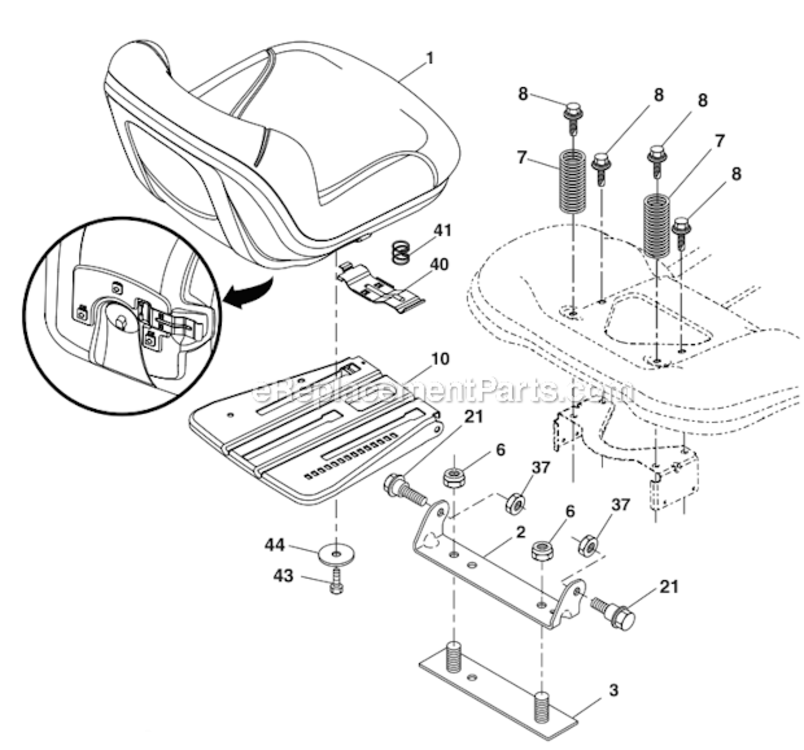 Seat_Assembly Diagram and Parts List for  Husqvarna Lawn Tractor