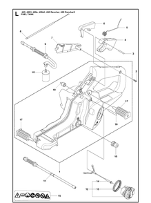 Fuel Tank Diagram and Parts List for 450II-450E-450EII-450 RANCHER-450 RANCHERII Husqvarna Chainsaw