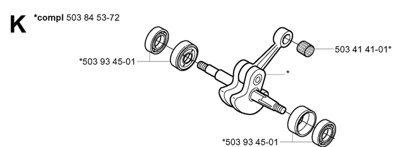 Crankshaft Diagram and Parts List for 20031800001-20034400000 Husqvarna Chainsaw