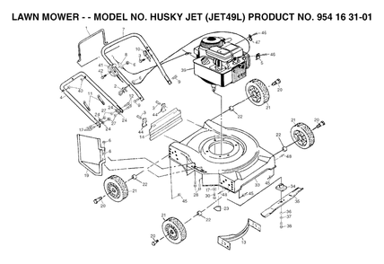 Product Complete Diagram and Parts List for JET49 (954163101-L)(2002-01) Husqvarna Lawn Mower