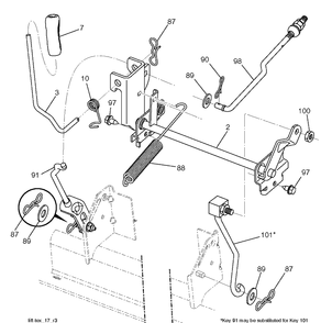 Mower Lift / Deck Lift Diagram and Parts List for (96043014201)(2012-12) Husqvarna Lawn Tractor