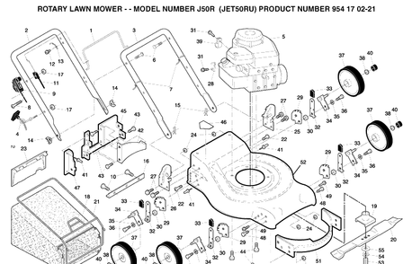 Product Complete Diagram and Parts List for J50R (9541702-21)(2004-01) Husqvarna Lawn Mower