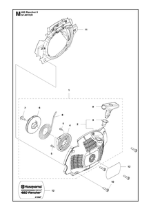 Starter Diagram and Parts List for RANCHER II Husqvarna Chainsaw
