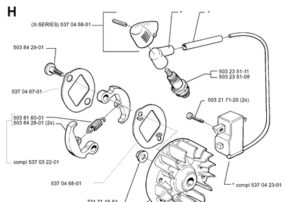 Ignition System And Clutch Diagram and Parts List for 19994000001-20010100000 Husqvarna Edger