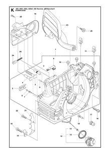 Crankcase Diagram and Parts List for 450II-450E-450EII-450 RANCHER-450 RANCHERII Husqvarna Chainsaw
