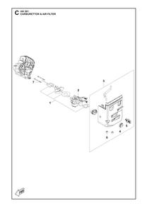 Carburetor And Air Filter Diagram and Parts List for 598609801, 598609802, 598609803 Husqvarna Engine