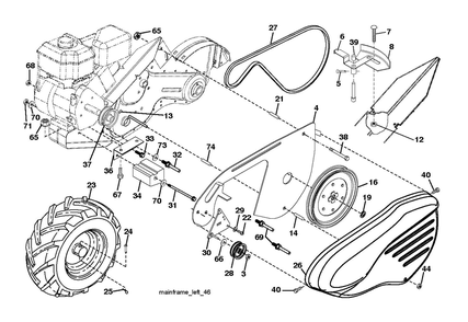 Mainframe, Left Side Diagram and Parts List for  Husqvarna Tiller