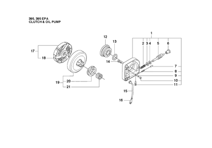 Clutch And Oil Pump Diagram and Parts List for (EPA)(20102200001 - 20163899999) Husqvarna Chainsaw