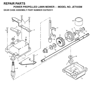 Gear Case Diagram and Parts List for JET55 (954170014-M)(1999-02) Husqvarna Lawn Mower