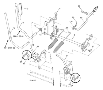 Mower Lift / Deck Lift Diagram and Parts List for 2018 Husqvarna Lawn Tractor