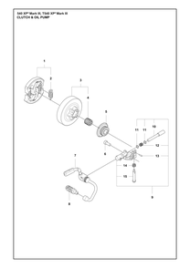 Clutch And Oil Pump Diagram and Parts List for  Husqvarna Chainsaw