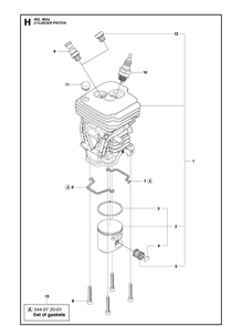 Cylinder Piston Diagram and Parts List for 2011-07 Husqvarna Chainsaw