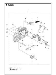 Chain Brake Diagram and Parts List for RANCHER II Husqvarna Chainsaw
