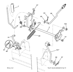 Mower Lift Lever Diagram and Parts List for 2012-01 Husqvarna Lawn Tractor