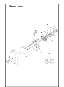 Carburetor And Air Filter Diagram and Parts List for 966712701 Husqvarna Edger