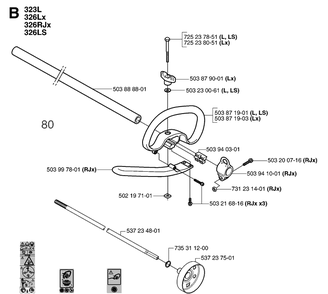 Shaft And Handle Diagram and Parts List for 20070100001-20091800000 Husqvarna Edger