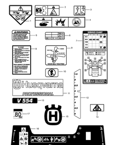 Decals Diagram and Parts List for  Husqvarna Lawn Mower